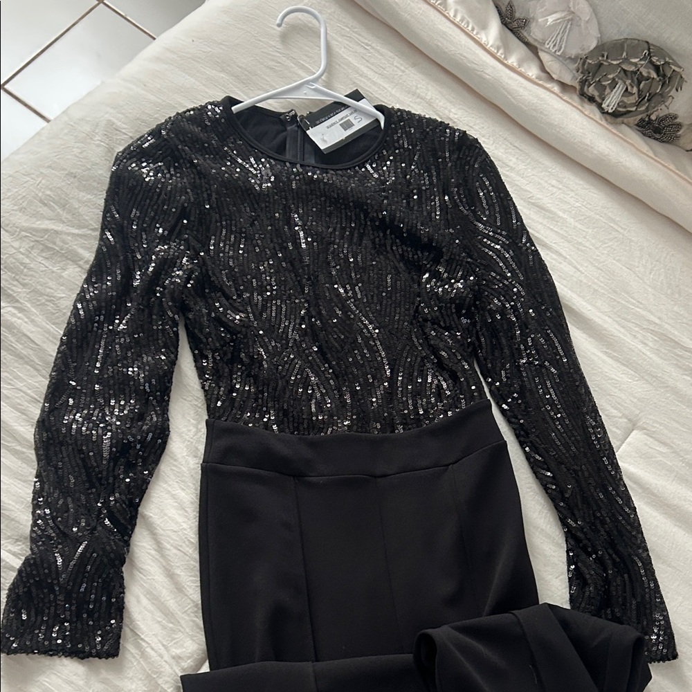 Black Sequin Long Sleeve Dress